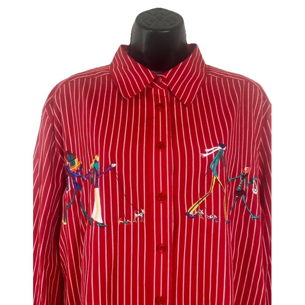 Karen Scott Vintage 90s Y2K Embroidered Holiday Christmas Shopping Button Up XL